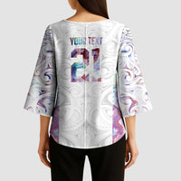 Custom New Zealand Aotearoa Kimono Sleeve Blouse Pink Maori Paua Shell Indigenous - Polynesian Pride