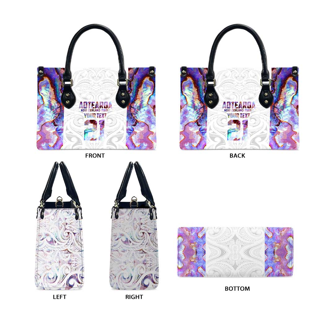 Custom New Zealand Aotearoa Leather Bag Pink Maori Paua Shell Indigenous - Polynesian Pride