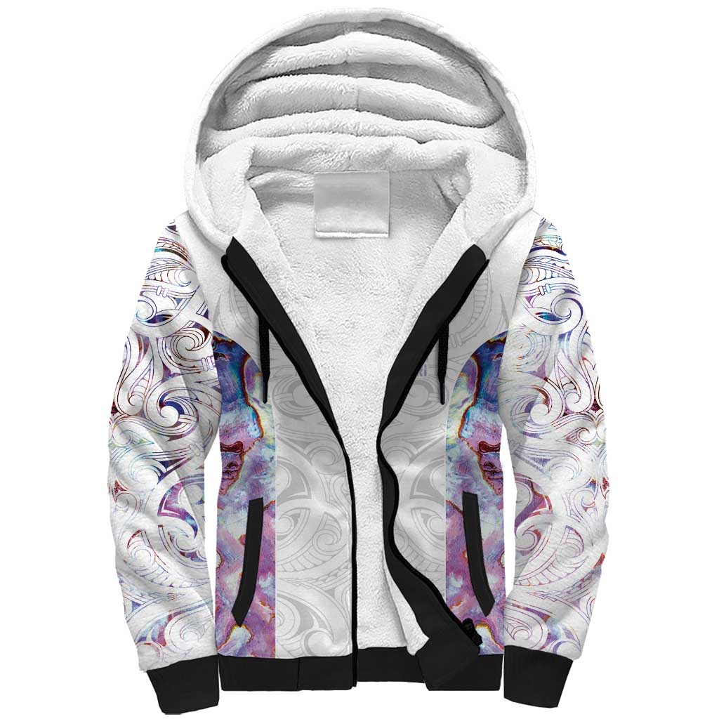 Custom New Zealand Aotearoa Sherpa Hoodie Pink Maori Paua Shell Indigenous - Polynesian Pride
