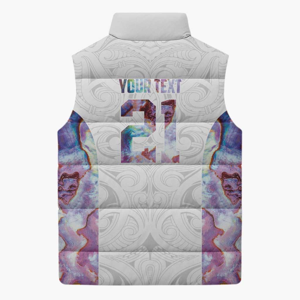 Custom New Zealand Aotearoa Sleeveless Puffer Jacket Pink Maori Paua Shell Indigenous - Polynesian Pride