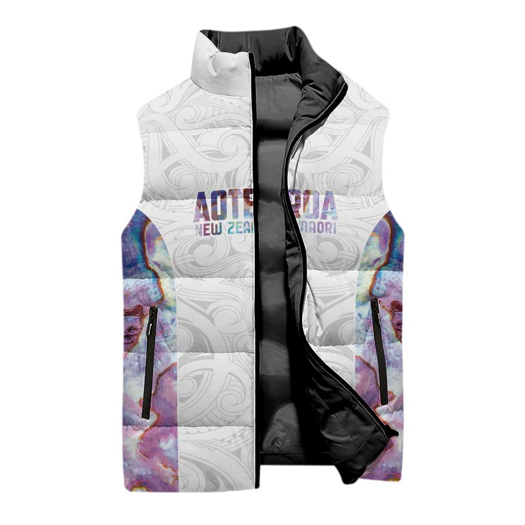 Custom New Zealand Aotearoa Sleeveless Puffer Jacket Pink Maori Paua Shell Indigenous - Polynesian Pride
