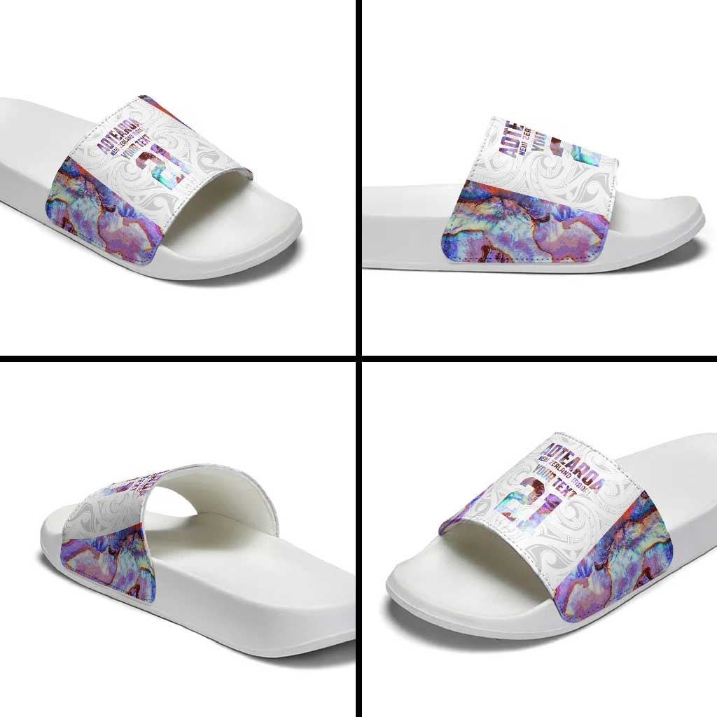 Custom New Zealand Aotearoa Slide Sandals Pink Maori Paua Shell Indigenous LT9 - Polynesian Pride