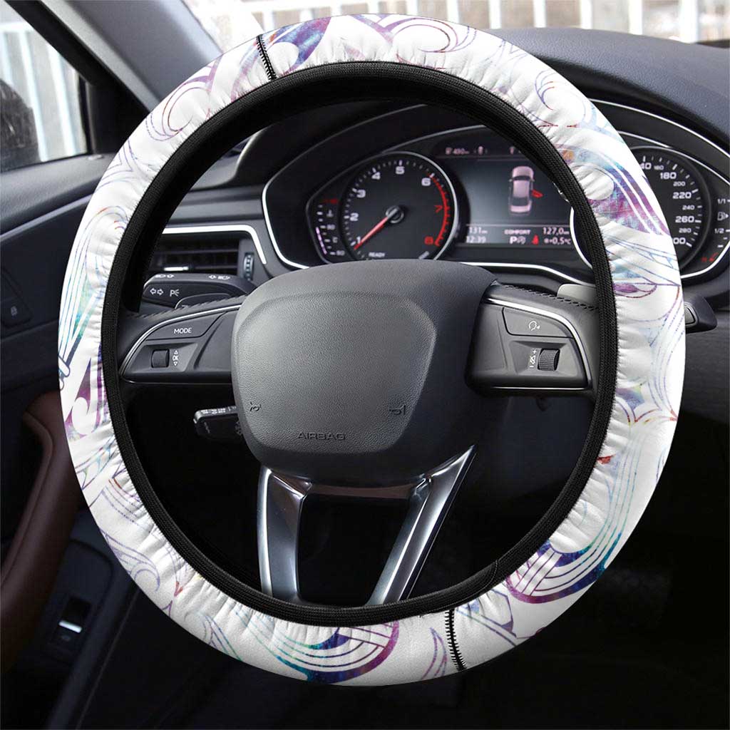New Zealand Aotearoa Steering Wheel Cover Pink Maori Paua Shell Indigenous - Polynesian Pride