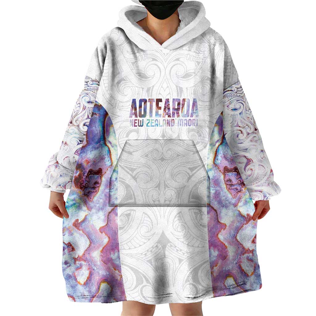 Custom New Zealand Aotearoa Wearable Blanket Hoodie Pink Maori Paua Shell Indigenous - Polynesian Pride