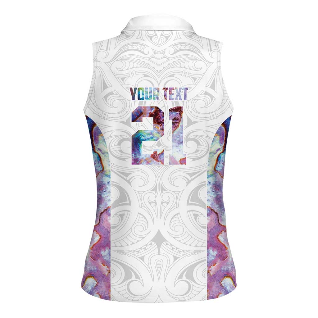 Custom New Zealand Aotearoa Women Sleeveless Polo Shirt Pink Maori Paua Shell Indigenous LT9 - Polynesian Pride