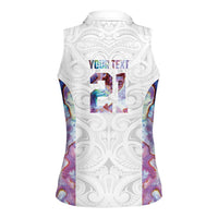 Custom New Zealand Aotearoa Women Sleeveless Polo Shirt Pink Maori Paua Shell Indigenous LT9 - Polynesian Pride