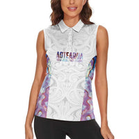Custom New Zealand Aotearoa Women Sleeveless Polo Shirt Pink Maori Paua Shell Indigenous LT9 - Polynesian Pride