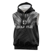 2026 Autumn Rugby Nations Fiji Custom Sleeveless Zip Hoodie Fijian Palm Leaf Tapa Tribal Inspired LT9 Black - Polynesian Pride