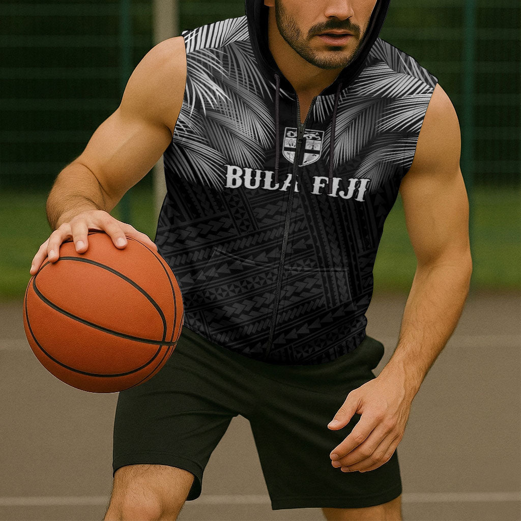 2026 Autumn Rugby Nations Fiji Custom Sleeveless Zip Hoodie Fijian Palm Leaf Tapa Tribal Inspired LT9 - Polynesian Pride