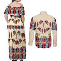 Papua Batik Motif Bird Of Paradise and Native Papuan Shield Couples Matching Off Shoulder Maxi Dress and Long Sleeve Button Shirt LT9 - Polynesian Pride
