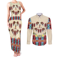 Papua Batik Motif Bird Of Paradise and Native Papuan Shield Couples Matching Tank Maxi Dress and Long Sleeve Button Shirt LT9 Beige - Polynesian Pride