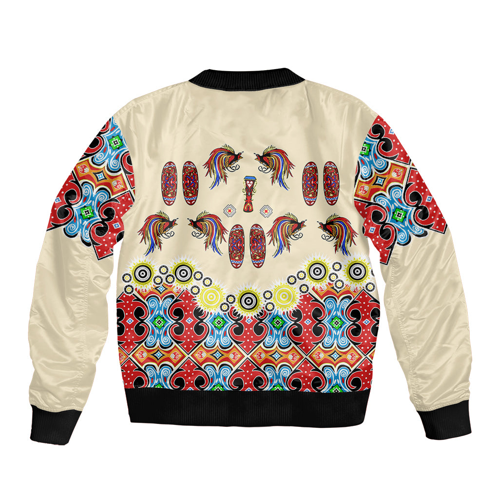 Papua Batik Motif Bird Of Paradise and Native Papuan Shield Sleeve Zip Bomber Jacket LT9 - Polynesian Pride