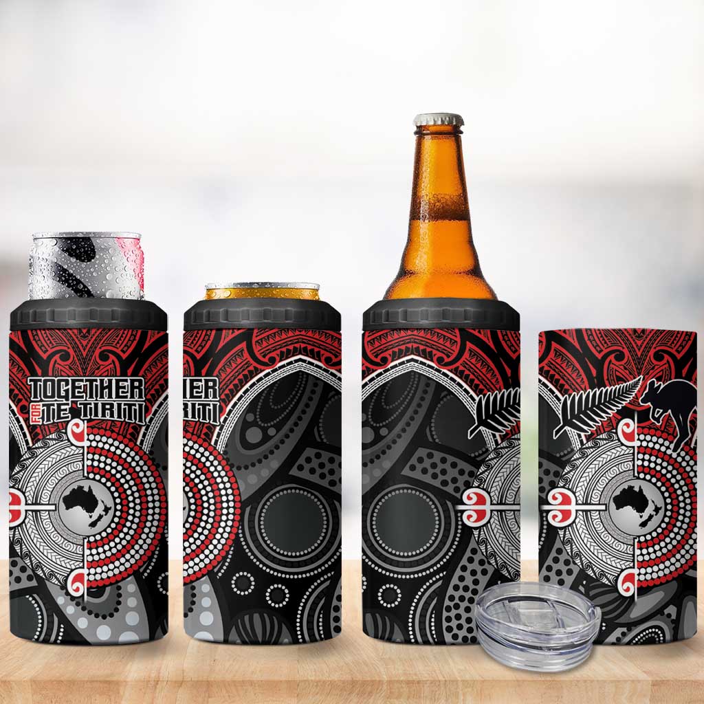 Aotearoa and Australia 4 in 1 Can Cooler Tumbler New Zealand Honour The Treaty Ake!Ake!Ake!