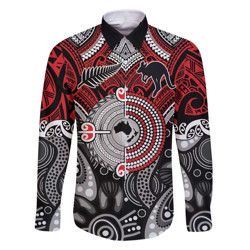Aotearoa and Australia Family Matching Off Shoulder Short Dress and Hawaiian Shirt New Zealand Honour The Treaty Ake!Ake!Ake! LT9 Dad's Shirt - Long Sleeve Red - Polynesian Pride
