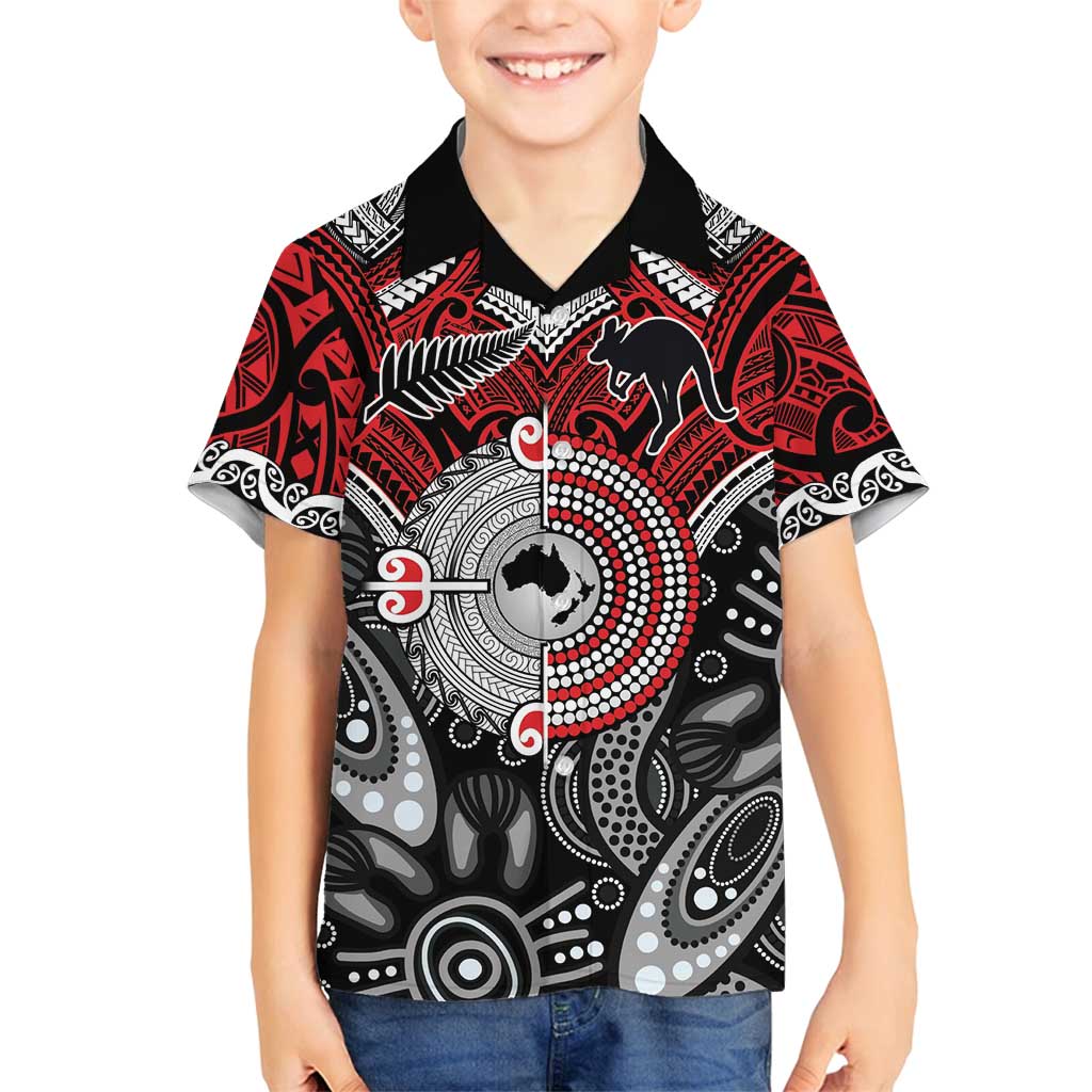 Aotearoa and Australia Family Matching Off Shoulder Short Dress and Hawaiian Shirt New Zealand Honour The Treaty Ake!Ake!Ake! LT9 Son's Shirt Red - Polynesian Pride
