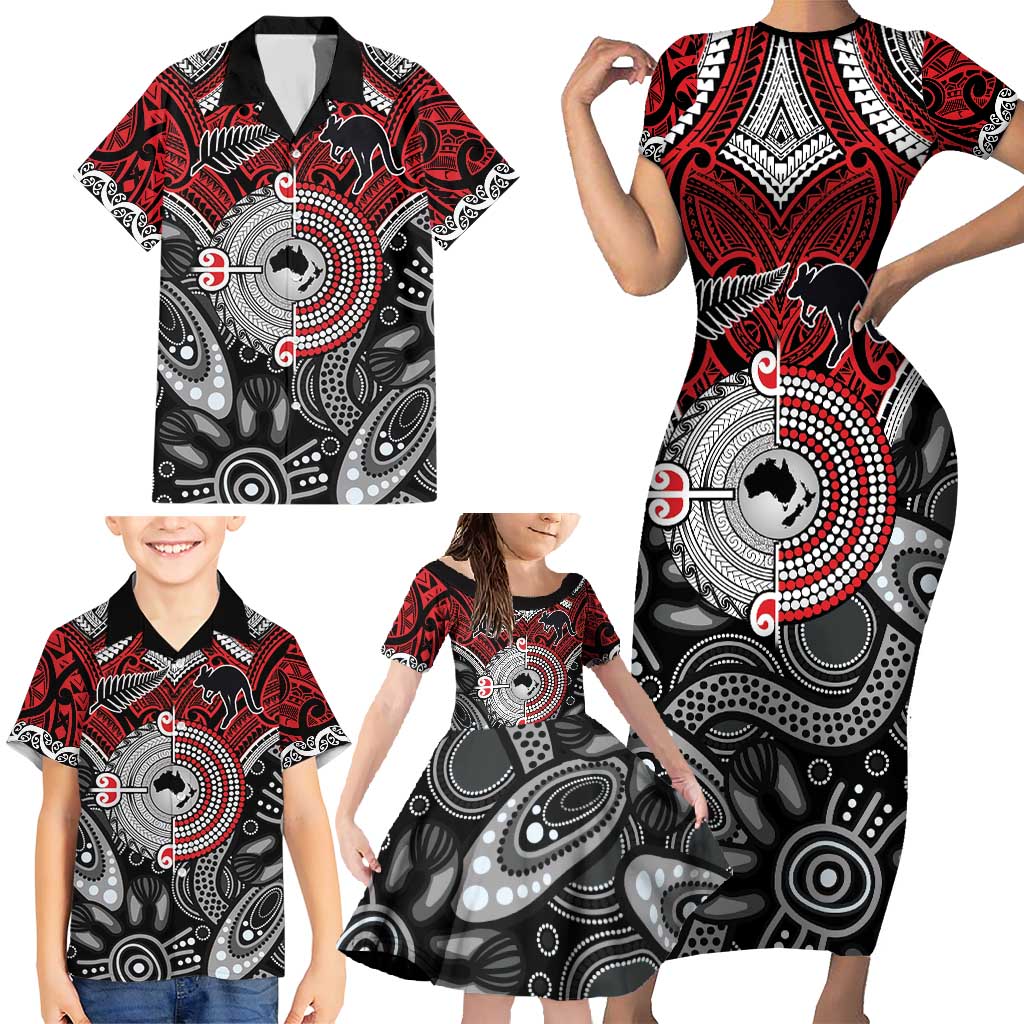 Aotearoa and Australia Family Matching Short Sleeve Bodycon Dress and Hawaiian Shirt New Zealand Honour The Treaty Ake!Ake!Ake! LT9 - Polynesian Pride