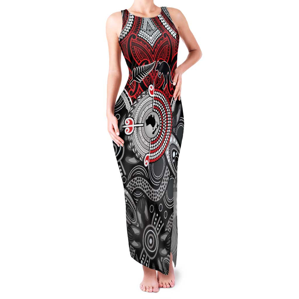 Aotearoa and Australia Family Matching Tank Maxi Dress and Hawaiian Shirt New Zealand Honour The Treaty Ake!Ake!Ake! LT9 Mom's Dress Red - Polynesian Pride