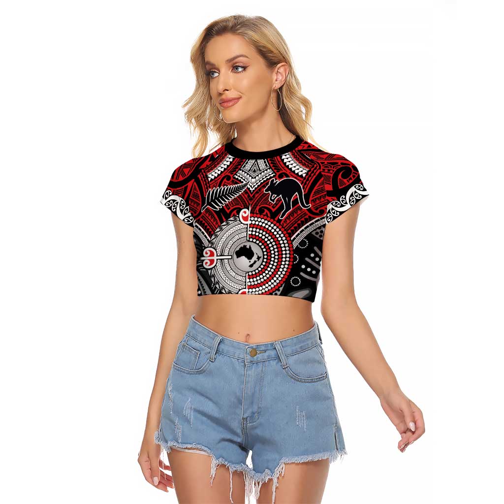 Aotearoa and Australia Raglan Cropped T Shirt New Zealand Honour The Treaty Ake!Ake!Ake! LT9 Female Red - Polynesian Pride
