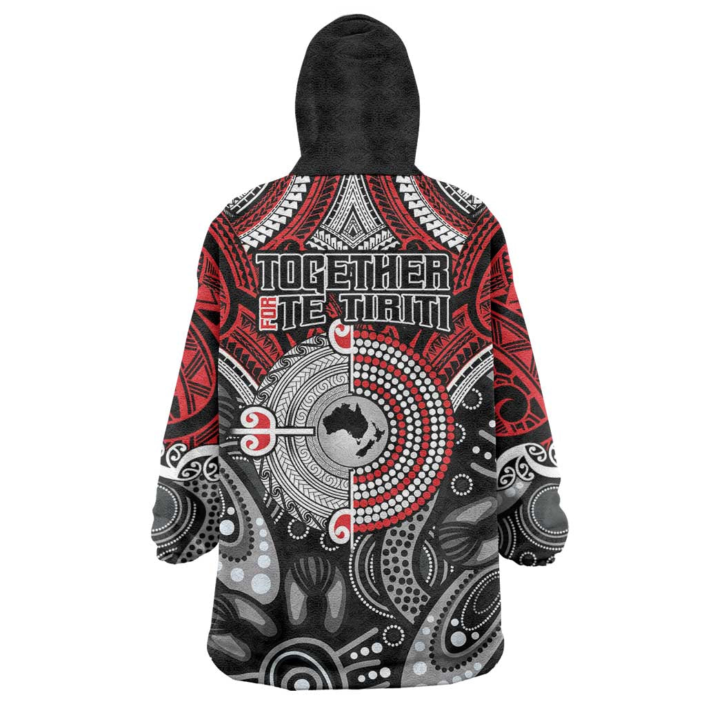 Aotearoa and Australia Wearable Blanket Hoodie New Zealand Honour The Treaty Ake!Ake!Ake!