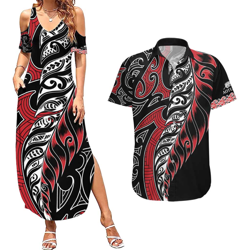 Koru Fern New Zealand Couples Matching Summer Maxi Dress and Hawaiian Shirt Maori Tribal Pattern