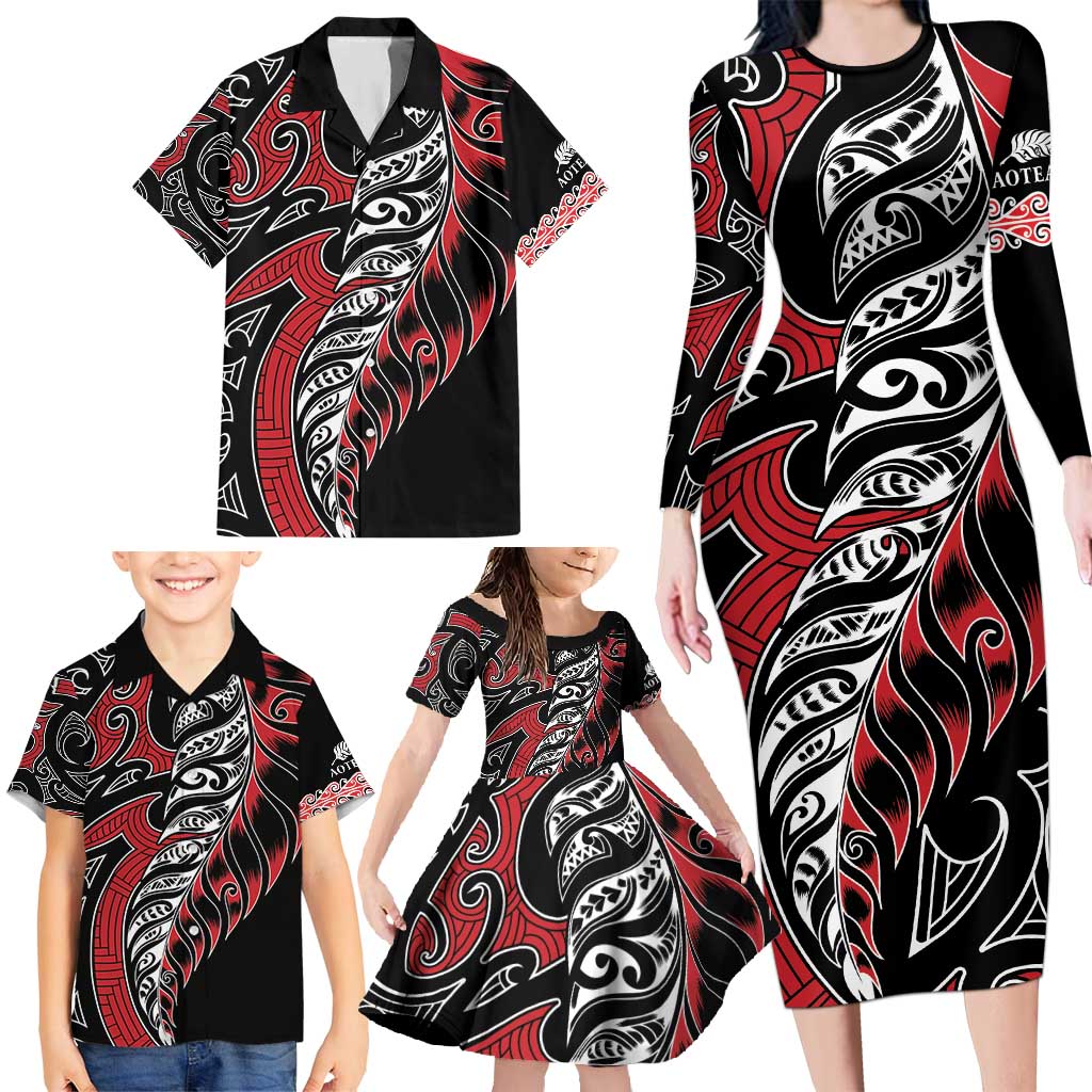 Koru Fern New Zealand Family Matching Long Sleeve Bodycon Dress and Hawaiian Shirt Maori Tribal Pattern LT9 - Polynesian Pride