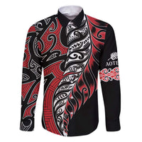 Koru Fern New Zealand Family Matching Puletasi and Hawaiian Shirt Maori Tribal Pattern LT9 Dad's Shirt - Long Sleeve Red - Polynesian Pride