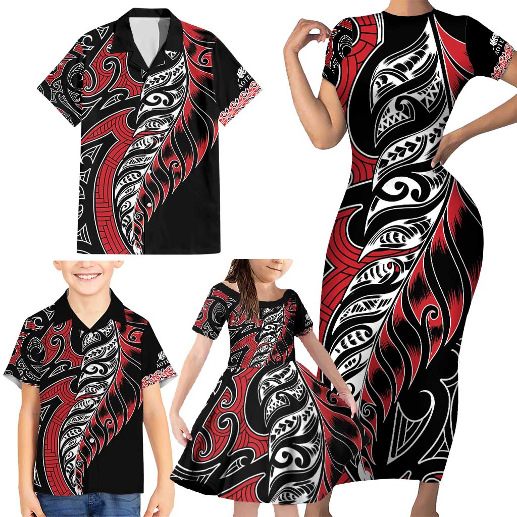 Koru Fern New Zealand Family Matching Short Sleeve Bodycon Dress and Hawaiian Shirt Maori Tribal Pattern LT9 - Polynesian Pride