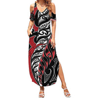 Koru Fern New Zealand Family Matching Summer Maxi Dress and Hawaiian Shirt Maori Tribal Pattern LT9 Mom's Dress Red - Polynesian Pride