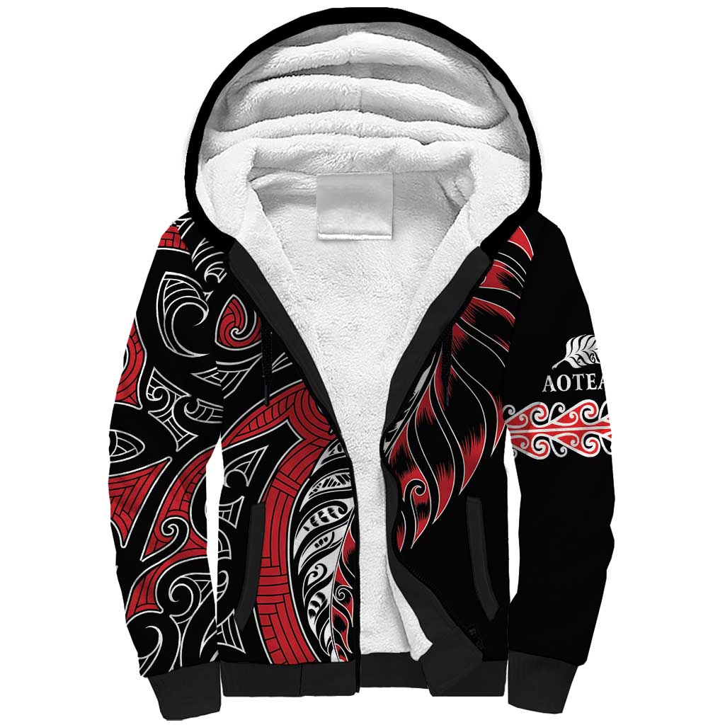 Koru Fern New Zealand Sherpa Hoodie Maori Tribal Pattern