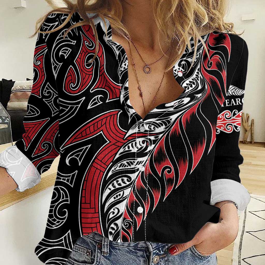 Koru Fern New Zealand Women Casual Shirt Maori Tribal Pattern LT9 Female Red - Polynesian Pride