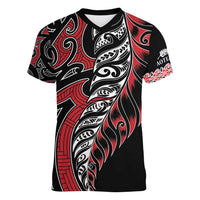 Koru Fern New Zealand Women V-Neck T-Shirt Maori Tribal Pattern LT9 Female Red - Polynesian Pride