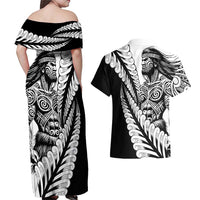 Koru Fern New Zealand Maori Tribal Warrior Couples Matching Off Shoulder Maxi Dress and Hawaiian Shirt LT9 - Polynesian Pride