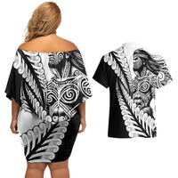 Koru Fern New Zealand Maori Tribal Warrior Couples Matching Off Shoulder Short Dress and Hawaiian Shirt LT9 - Polynesian Pride