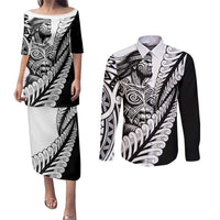 Koru Fern New Zealand Maori Tribal Warrior Couples Matching Puletasi and Long Sleeve Button Shirt