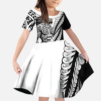 Koru Fern New Zealand Maori Tribal Warrior Family Matching Puletasi and Hawaiian Shirt LT9 Daughter's Dress Black - Polynesian Pride