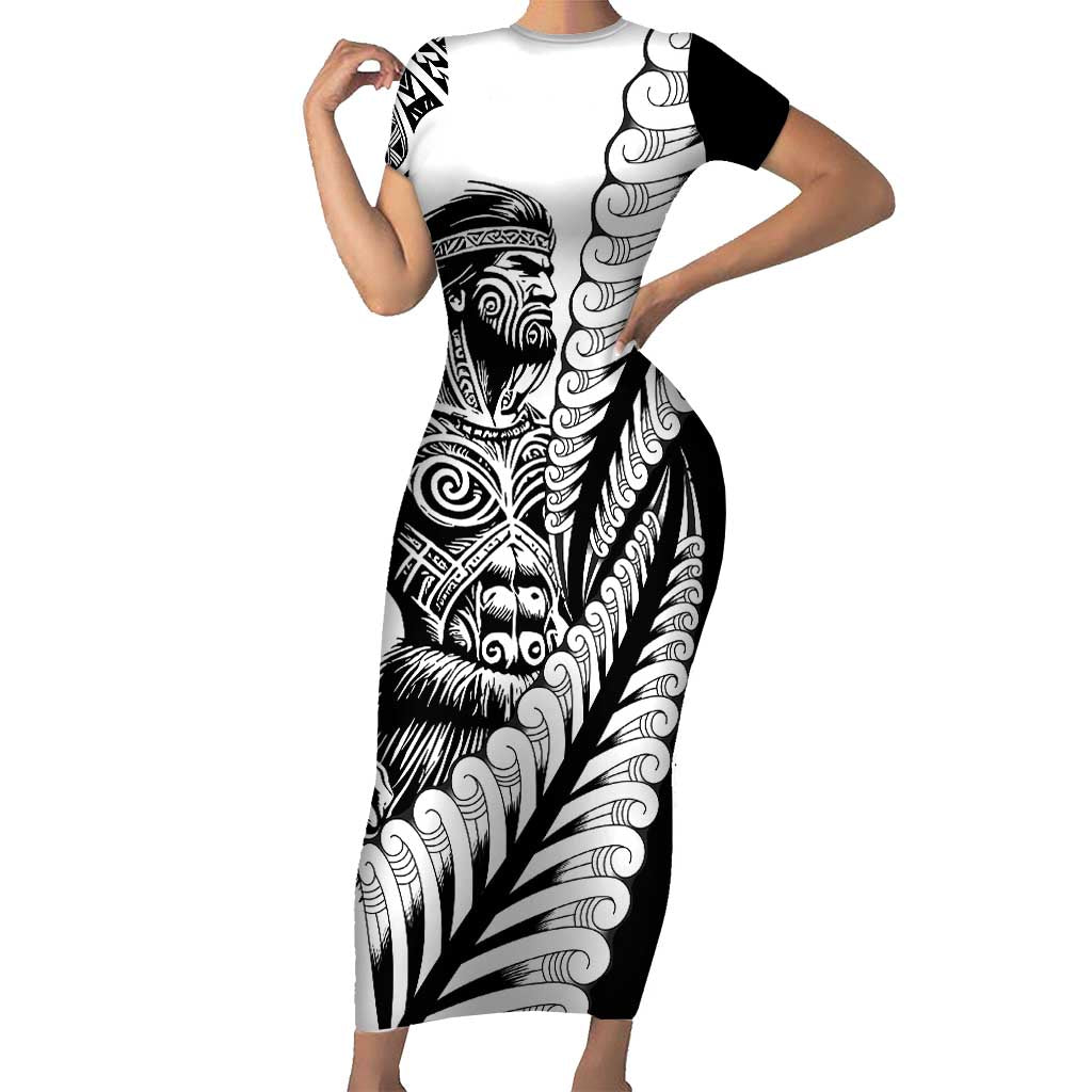 Koru Fern New Zealand Maori Tribal Warrior Family Matching Short Sleeve Bodycon Dress and Hawaiian Shirt LT9 Mom's Dress Black - Polynesian Pride