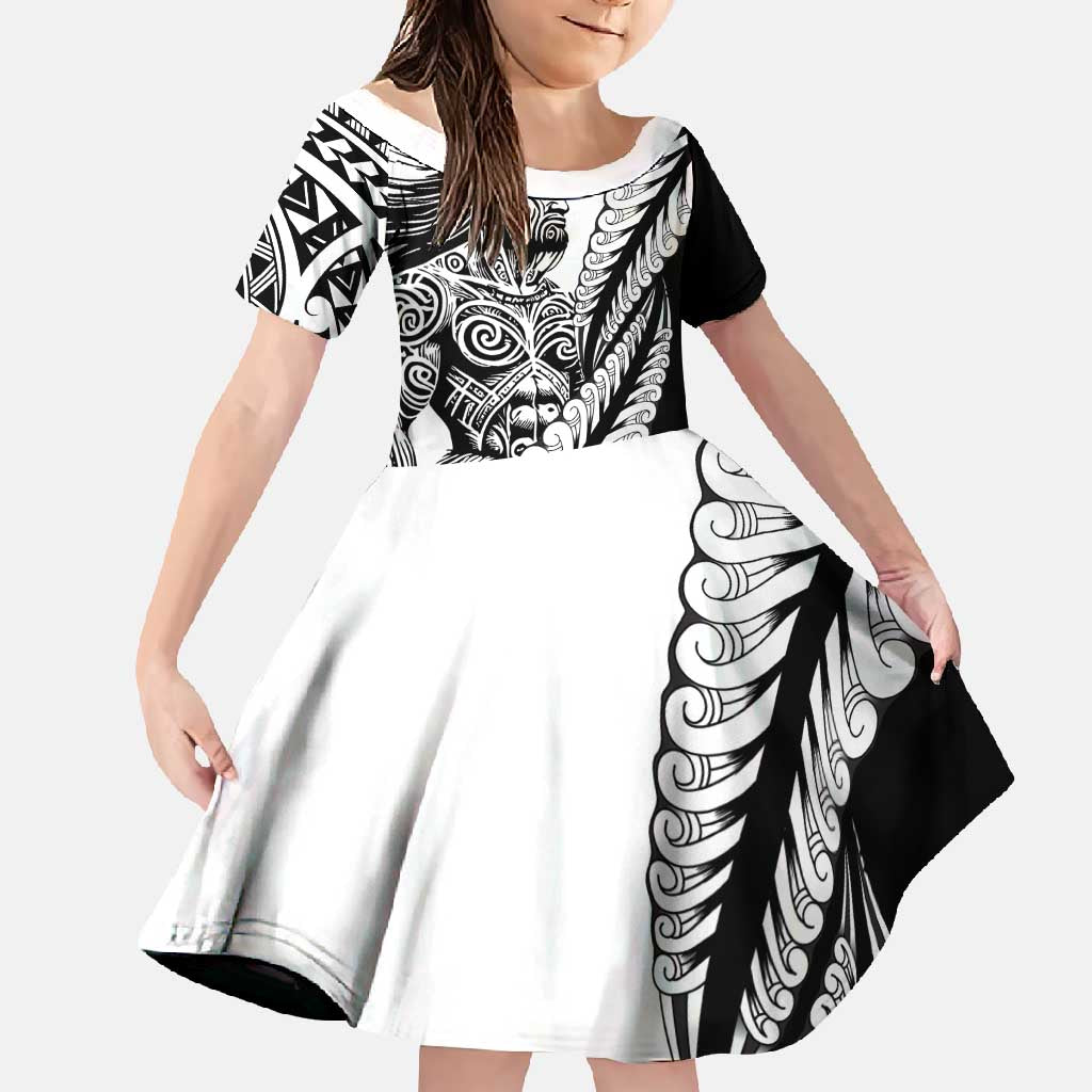 Koru Fern New Zealand Maori Tribal Warrior Family Matching Summer Maxi Dress and Hawaiian Shirt LT9 Daughter's Dress Black - Polynesian Pride