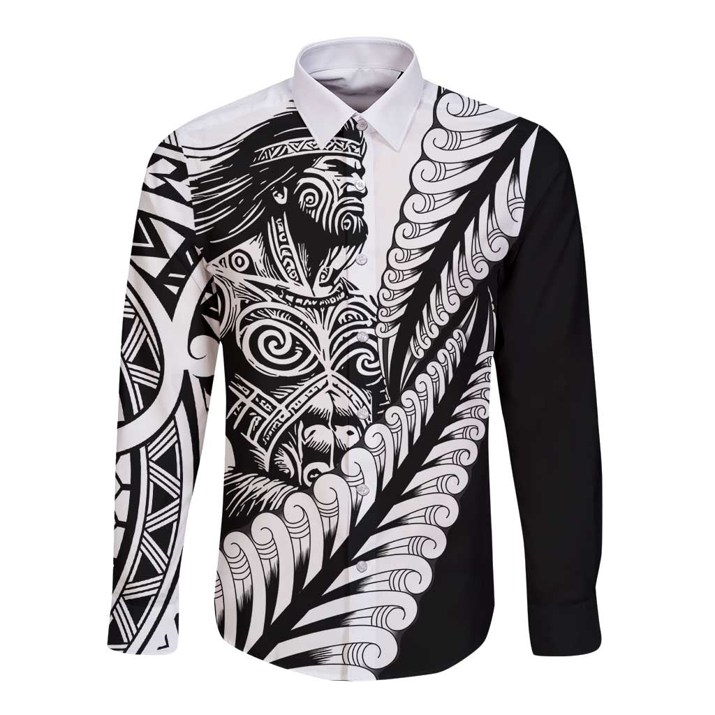 Koru Fern New Zealand Maori Tribal Warrior Long Sleeve Button Shirt LT9 Unisex Black - Polynesian Pride