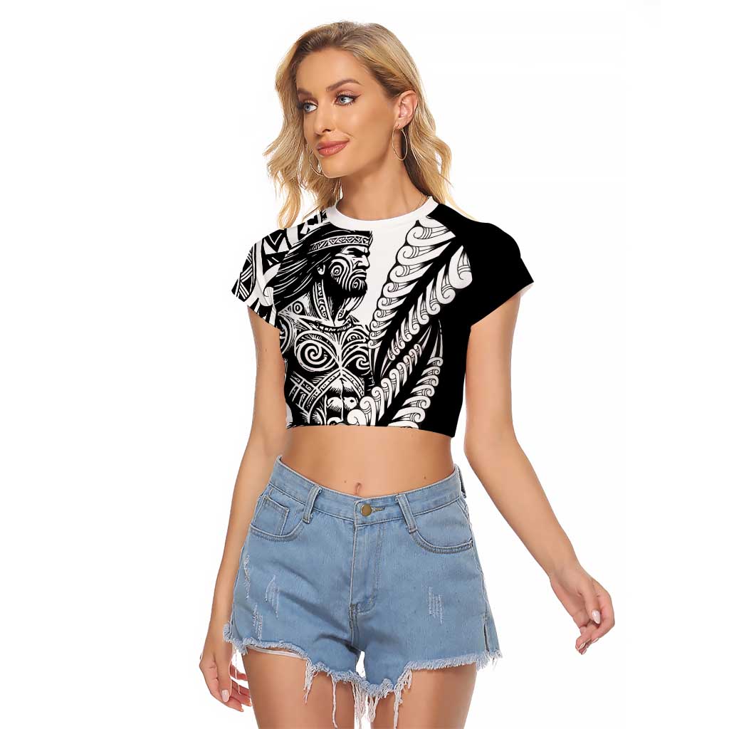 Koru Fern New Zealand Maori Tribal Warrior Raglan Cropped T Shirt LT9 Female Black - Polynesian Pride