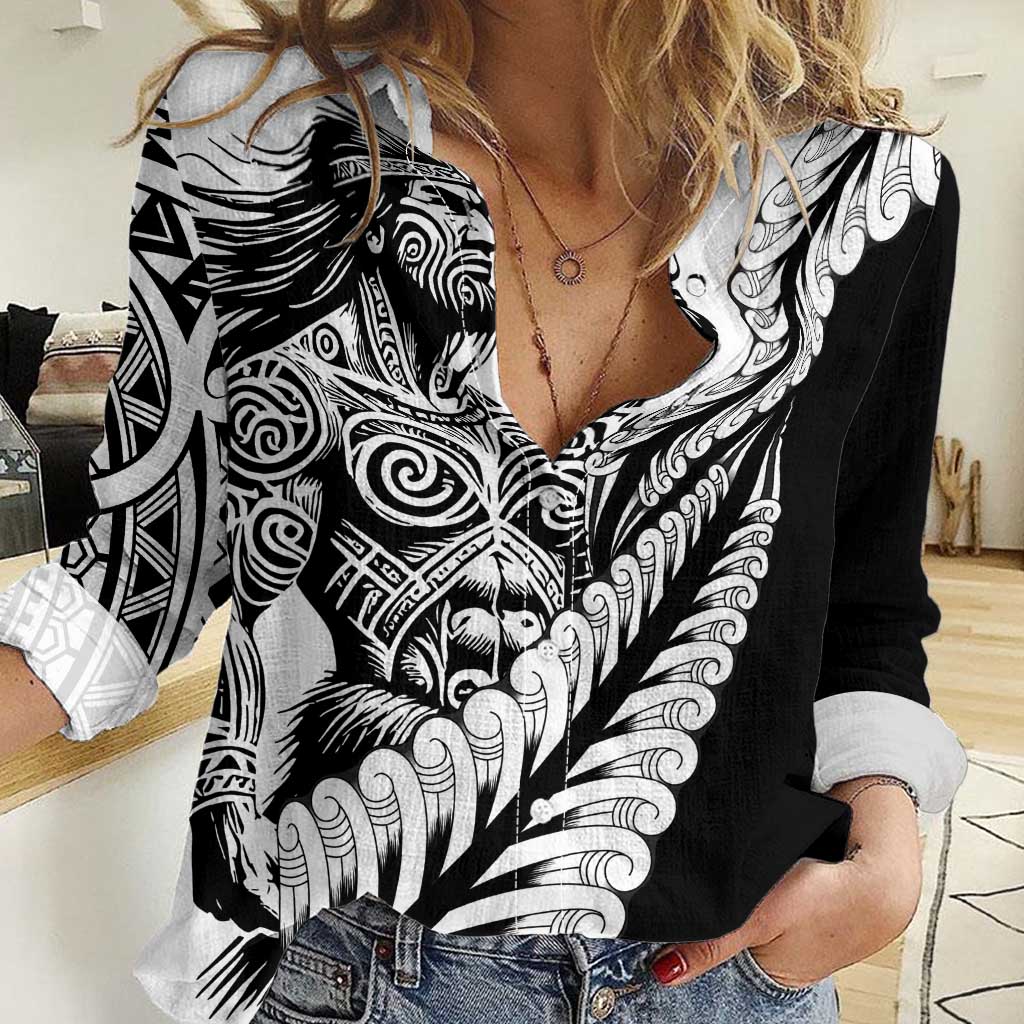 Koru Fern New Zealand Maori Tribal Warrior Women Casual Shirt LT9 Female Black - Polynesian Pride