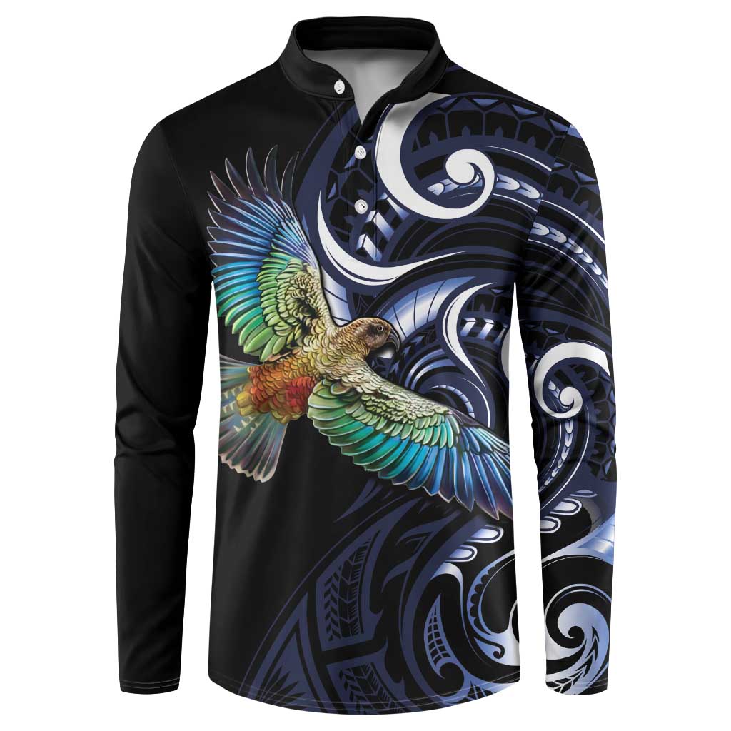 New Zealand Kea Bird Personalised Button Sweatshirt Maori Tribal Koru Art LT9 Blue - Polynesian Pride