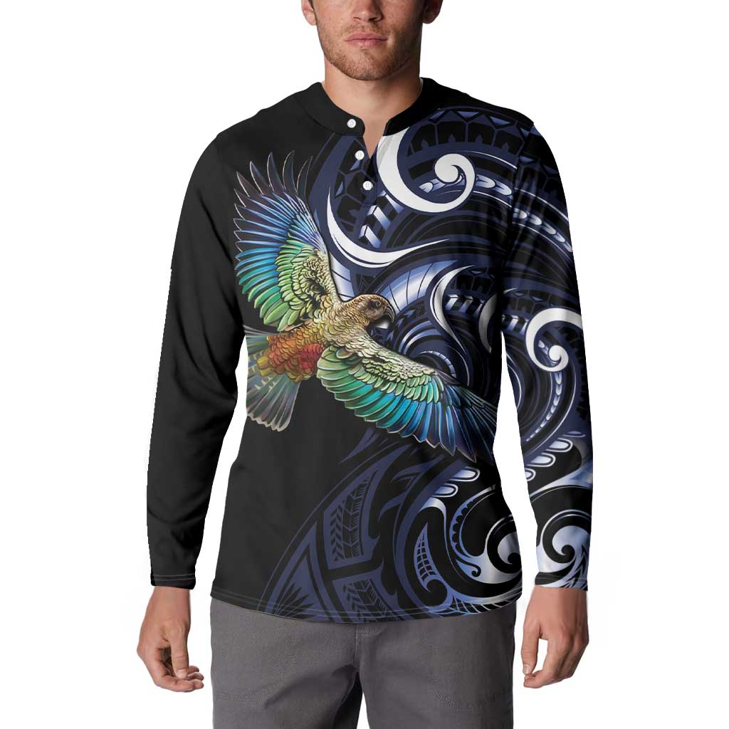 New Zealand Kea Bird Personalised Button Sweatshirt Maori Tribal Koru Art LT9 - Polynesian Pride