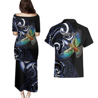 New Zealand Kea Bird Personalised Couples Matching Puletasi and Hawaiian Shirt Maori Tribal Koru Art