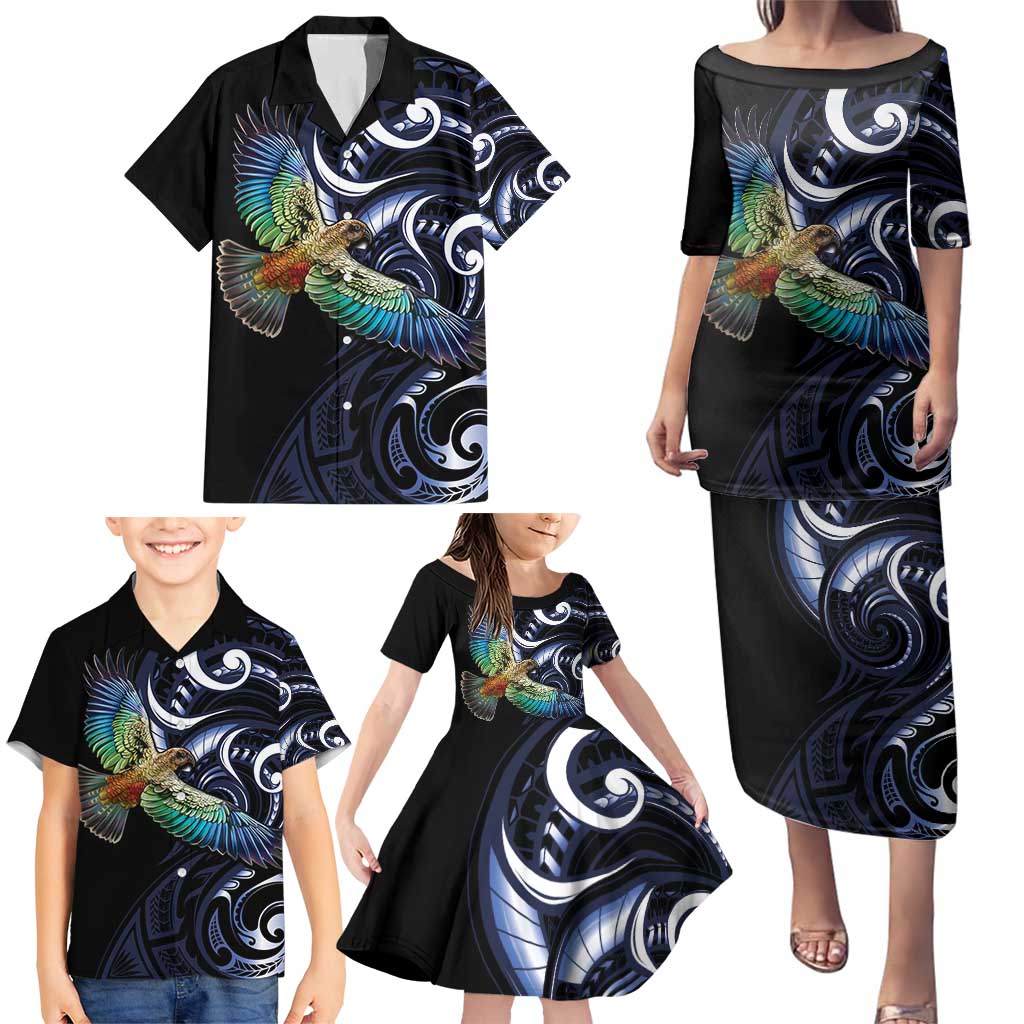 New Zealand Kea Bird Personalised Family Matching Puletasi and Hawaiian Shirt Maori Tribal Koru Art LT9 - Polynesian Pride