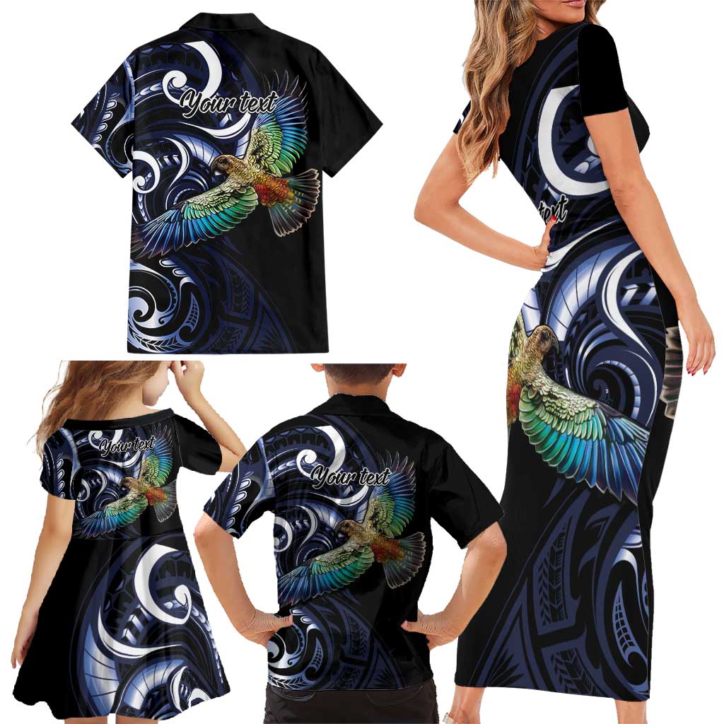 New Zealand Kea Bird Personalised Family Matching Short Sleeve Bodycon Dress and Hawaiian Shirt Maori Tribal Koru Art LT9 - Polynesian Pride