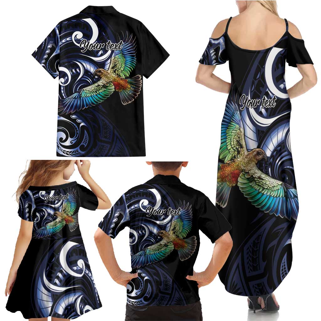 New Zealand Kea Bird Personalised Family Matching Summer Maxi Dress and Hawaiian Shirt Maori Tribal Koru Art LT9 - Polynesian Pride