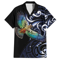New Zealand Kea Bird Personalised Family Matching Summer Maxi Dress and Hawaiian Shirt Maori Tribal Koru Art LT9 Dad's Shirt - Short Sleeve Blue - Polynesian Pride