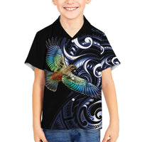 New Zealand Kea Bird Personalised Kid Hawaiian Shirt Maori Tribal Koru Art LT9 Kid Blue - Polynesian Pride