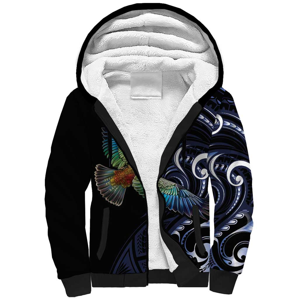 New Zealand Kea Bird Personalised Sherpa Hoodie Maori Tribal Koru Art