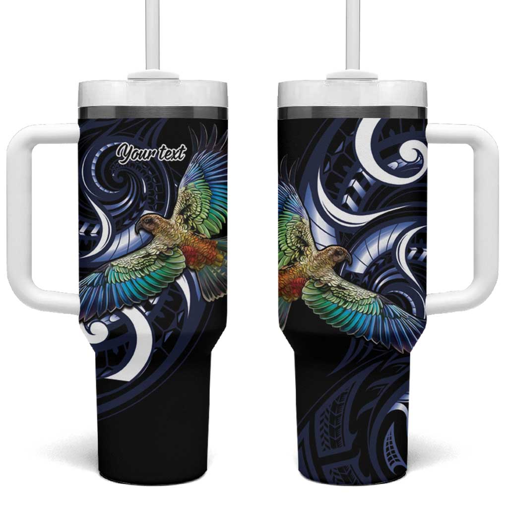 New Zealand Kea Bird Personalised Tumbler With Handle Maori Tribal Koru Art LT9 One Size: 40 oz Blue - Polynesian Pride